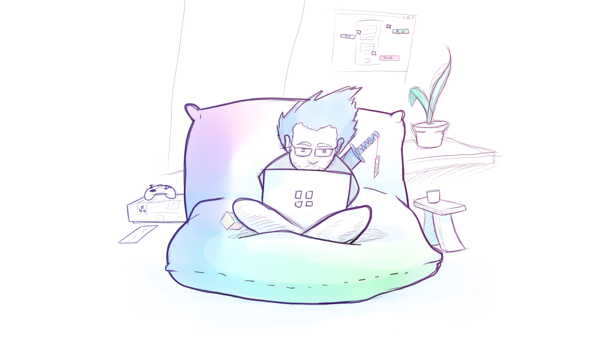 Drawing showing me working